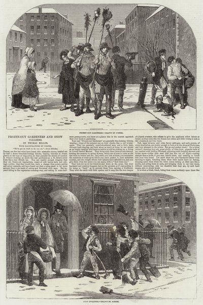 凍結した庭師と除雪機 作： Myles Birket Foster